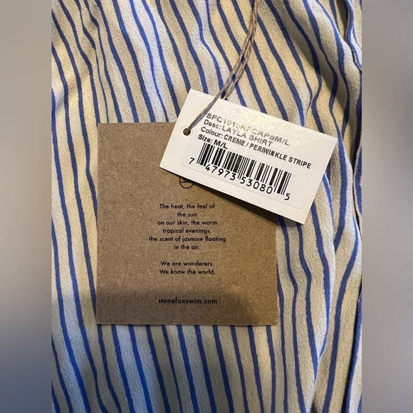 Stone Fox Swim Layla Shirt - Creme/Periwinkle Stripe M/L NEW - Picture 9 of 10